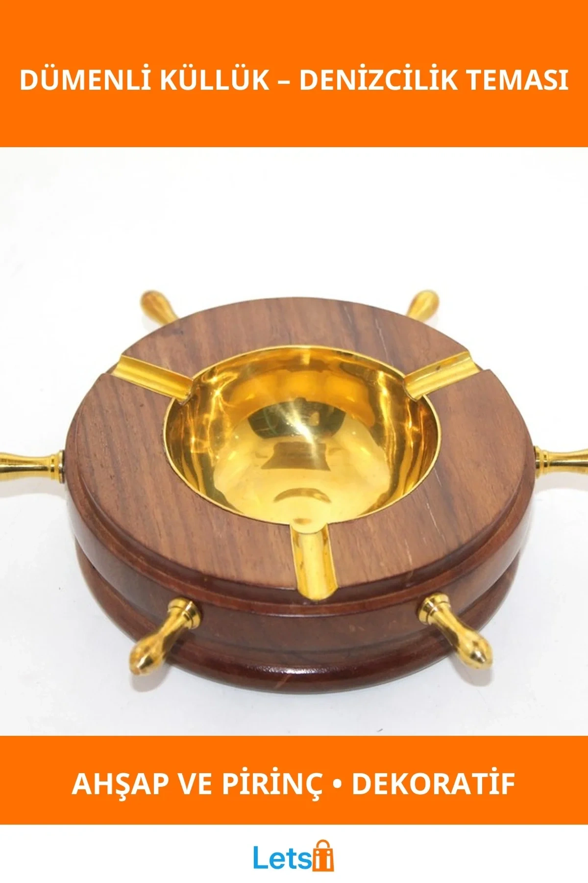 Ahşap ve Pirinç Deniz Temalı Şık Dümenli Küllük