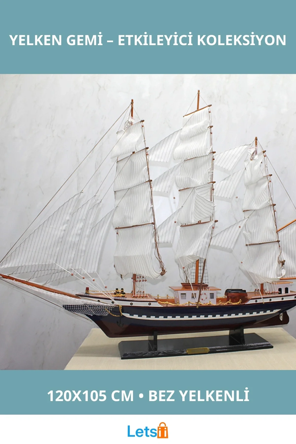 Ahşap Yelken Gemi 120x105 cm Büyük Dekoratif Parça