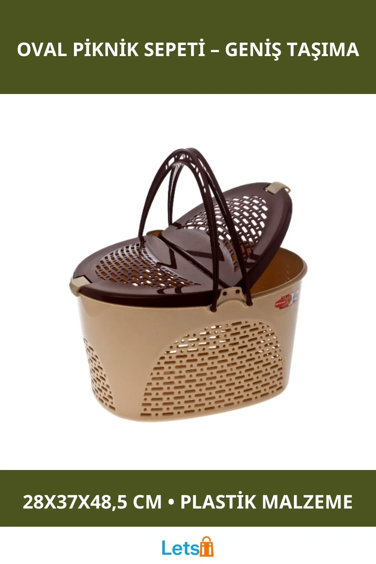 Akıllı Büyük Oval Piknik Sepeti A Kalite Plastik 28x37x48.5 cm