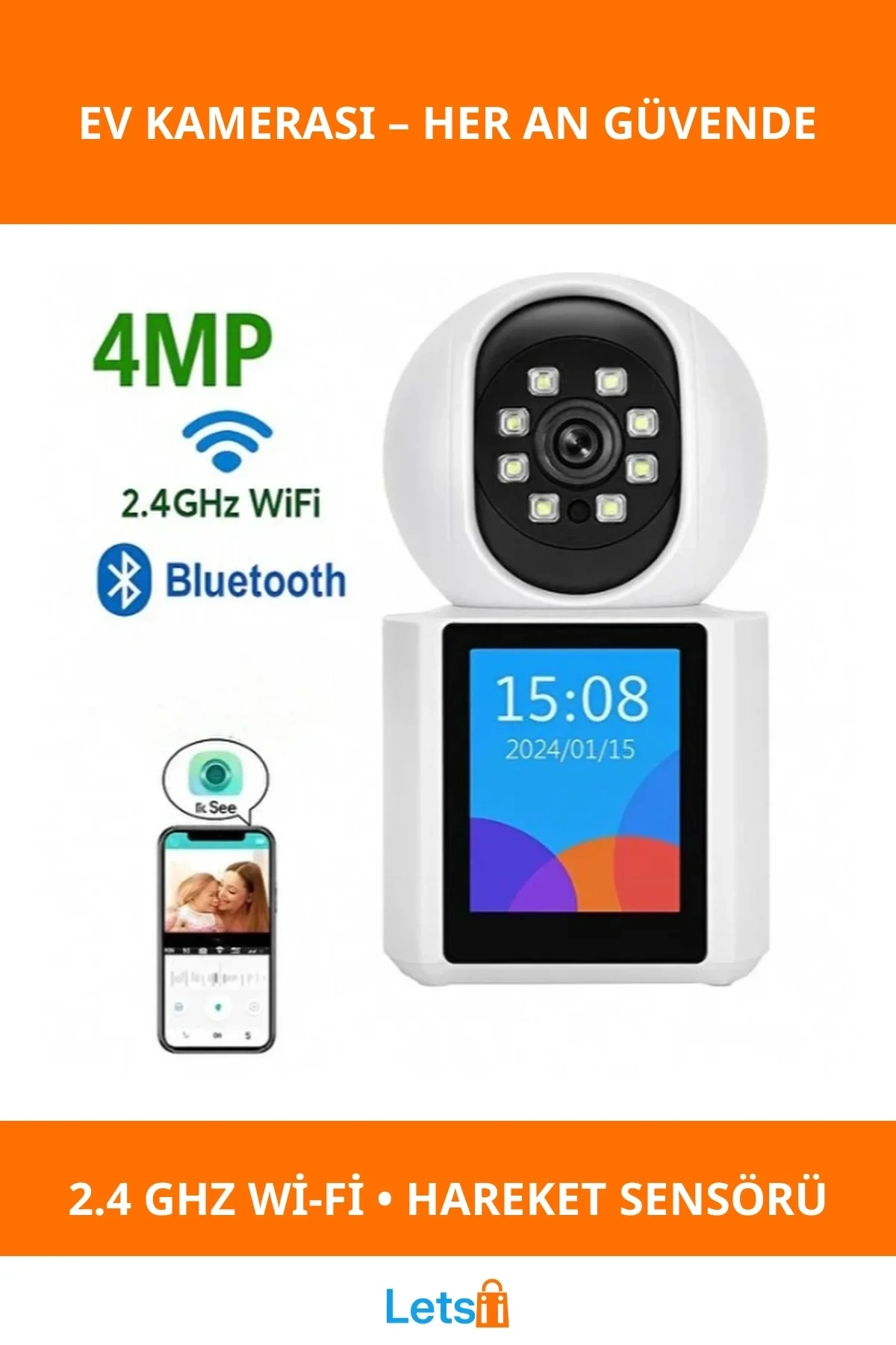 Akıllı Ev Kamerası 2.4 GHz Bluetooth Sesli Görüntülü İletişim