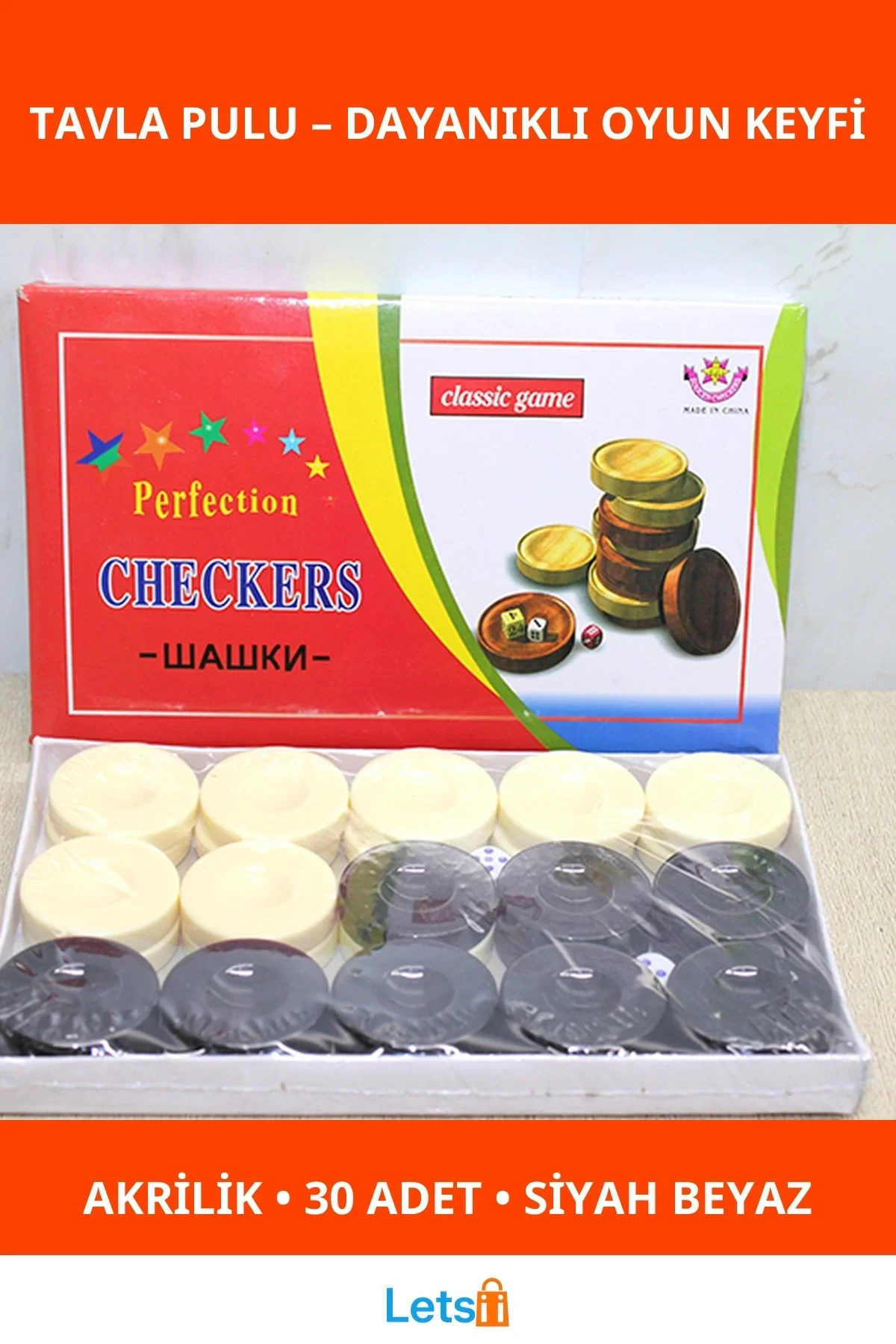 Akrilik Dayanıklı Siyah Beyaz Tavla Pulu 30 Adet Oyun