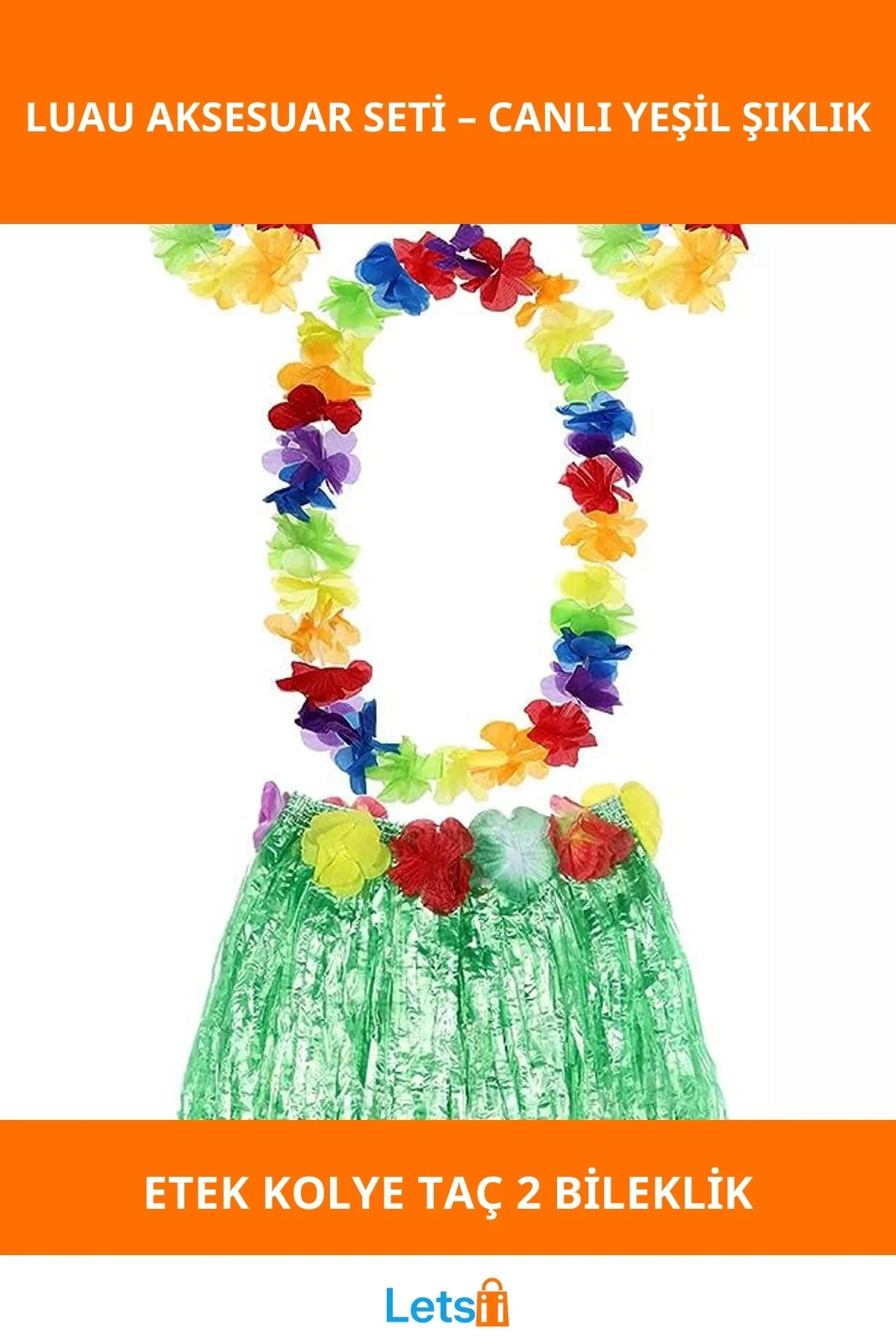 Aloha Hawaii Temalı Renkli Etek Kolye Taç ve Bileklik Seti