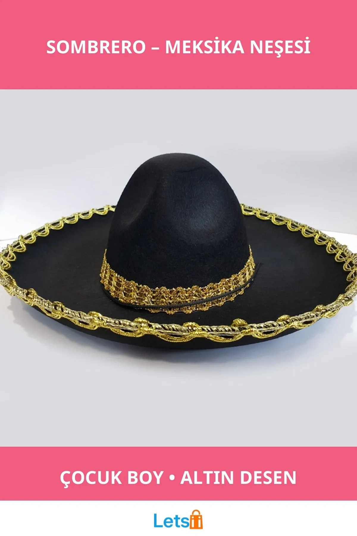 Altın Desenli Meksika Sombrero Şapkası Çocuk