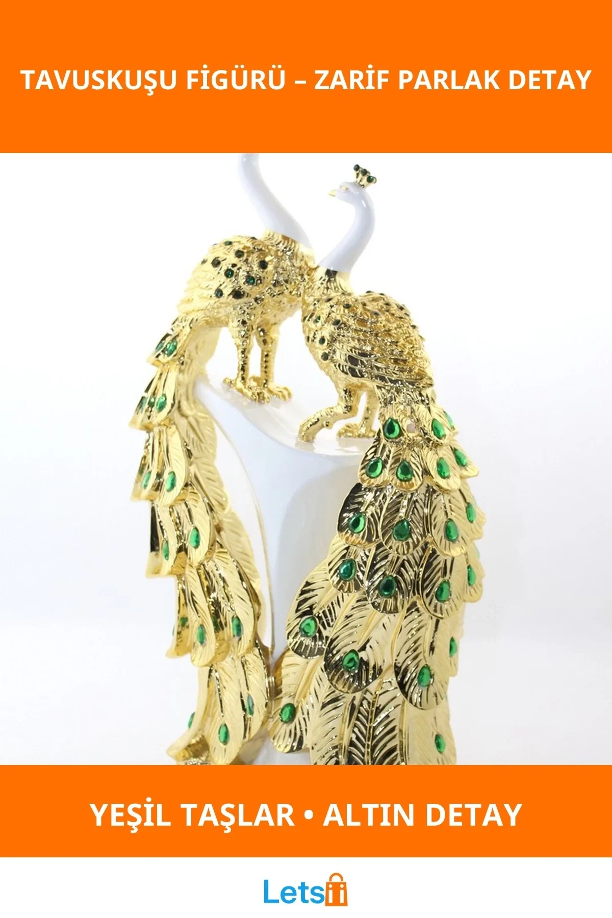 Altın Detaylı Polyester 2li Tavuskuşu Figürü