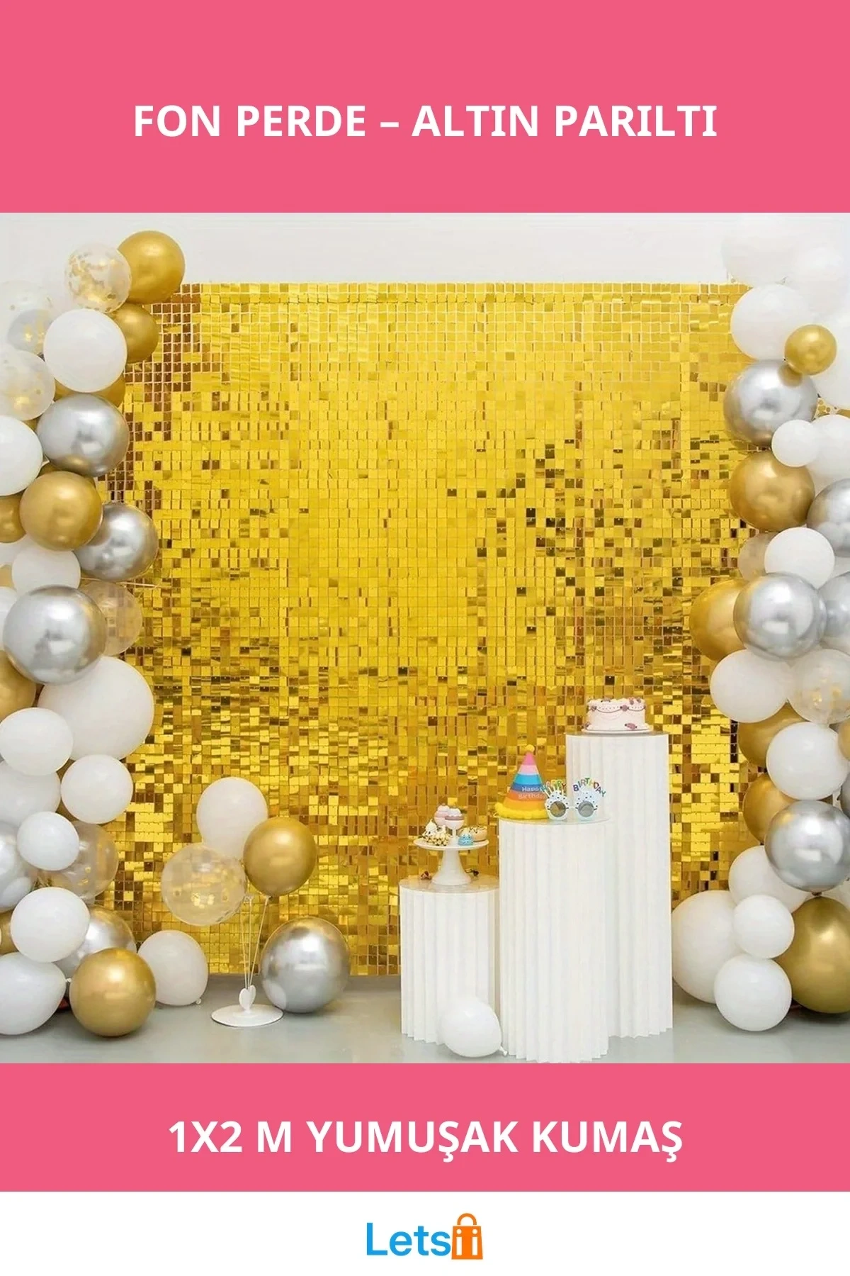 Altın Gold Renk Parlak Fon Perde Dekor 1x2 metre