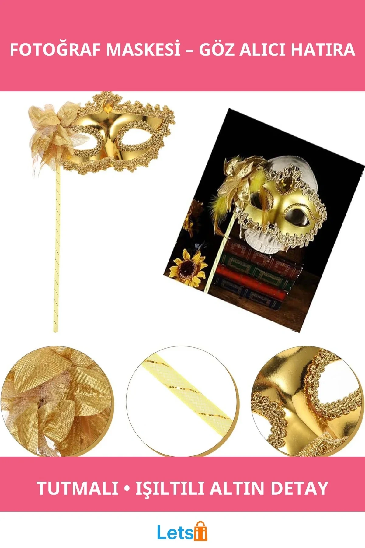 Altın Işıltılı Fotoğraf Çekimi Maskesi