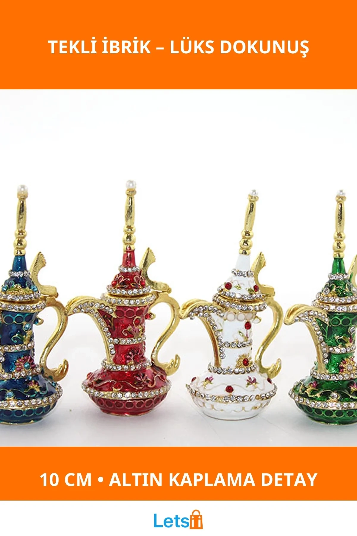 Altın Kaplama Swarovski Taşlı Zarif Tekli İbrik 10 cm