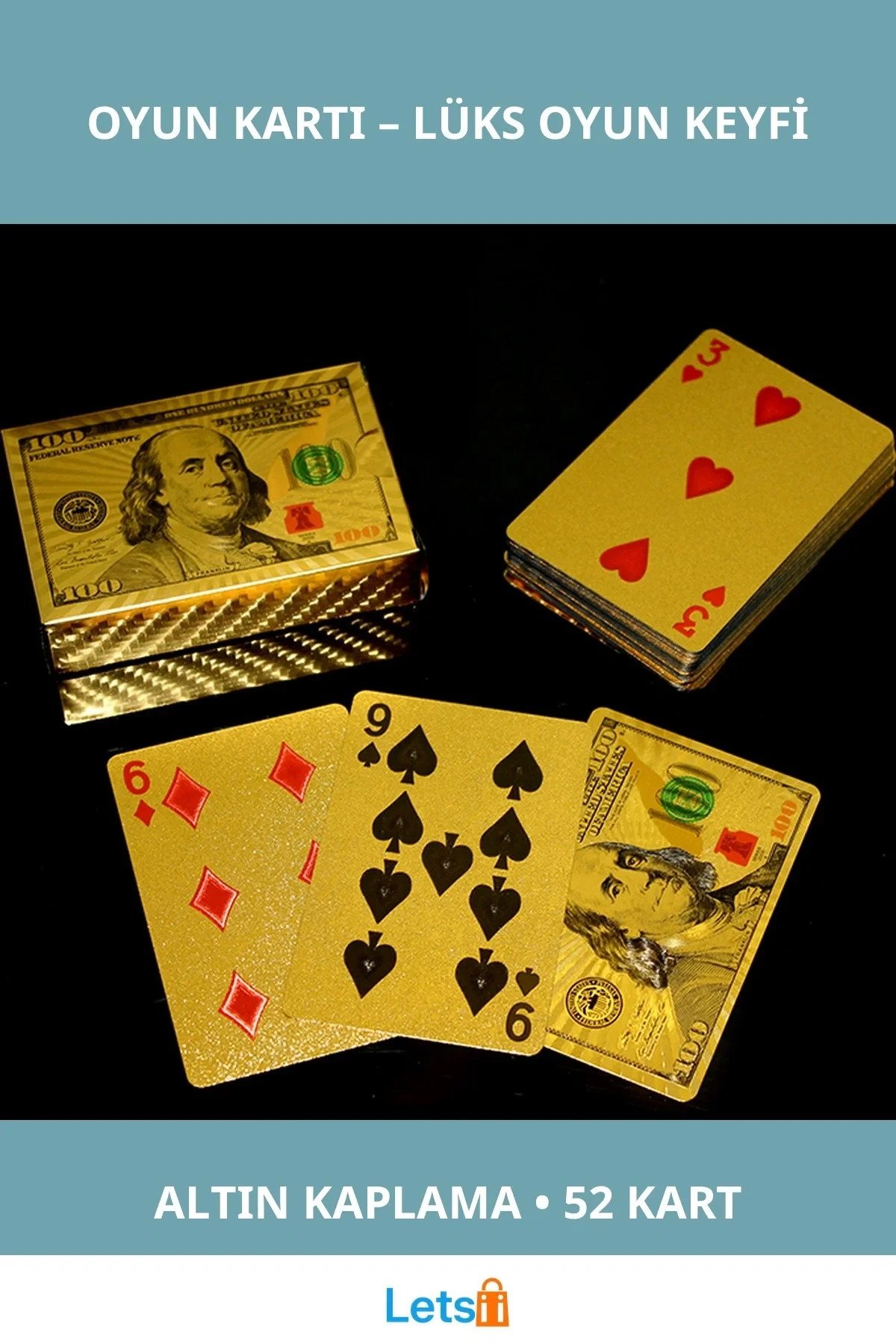 Altın Kaplama Varaklı Dolar Oyun Kartı