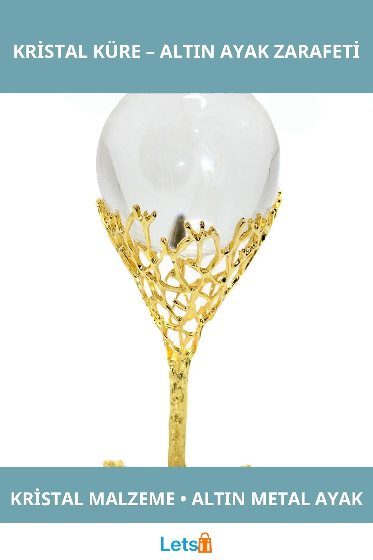 Altın Metal Tabanlı Şık Dekoratif Kristal Küre