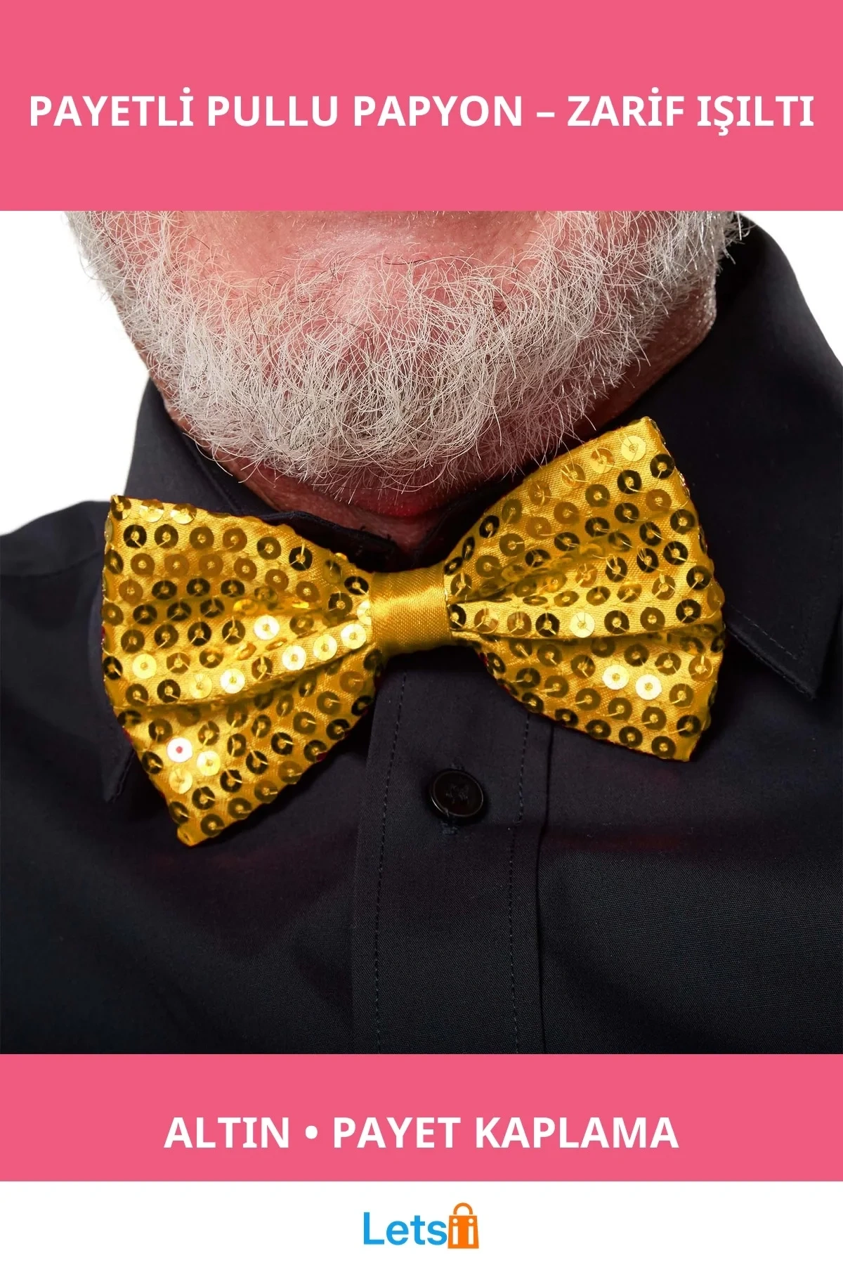 Altın Payetli Zarif Şık Papyon