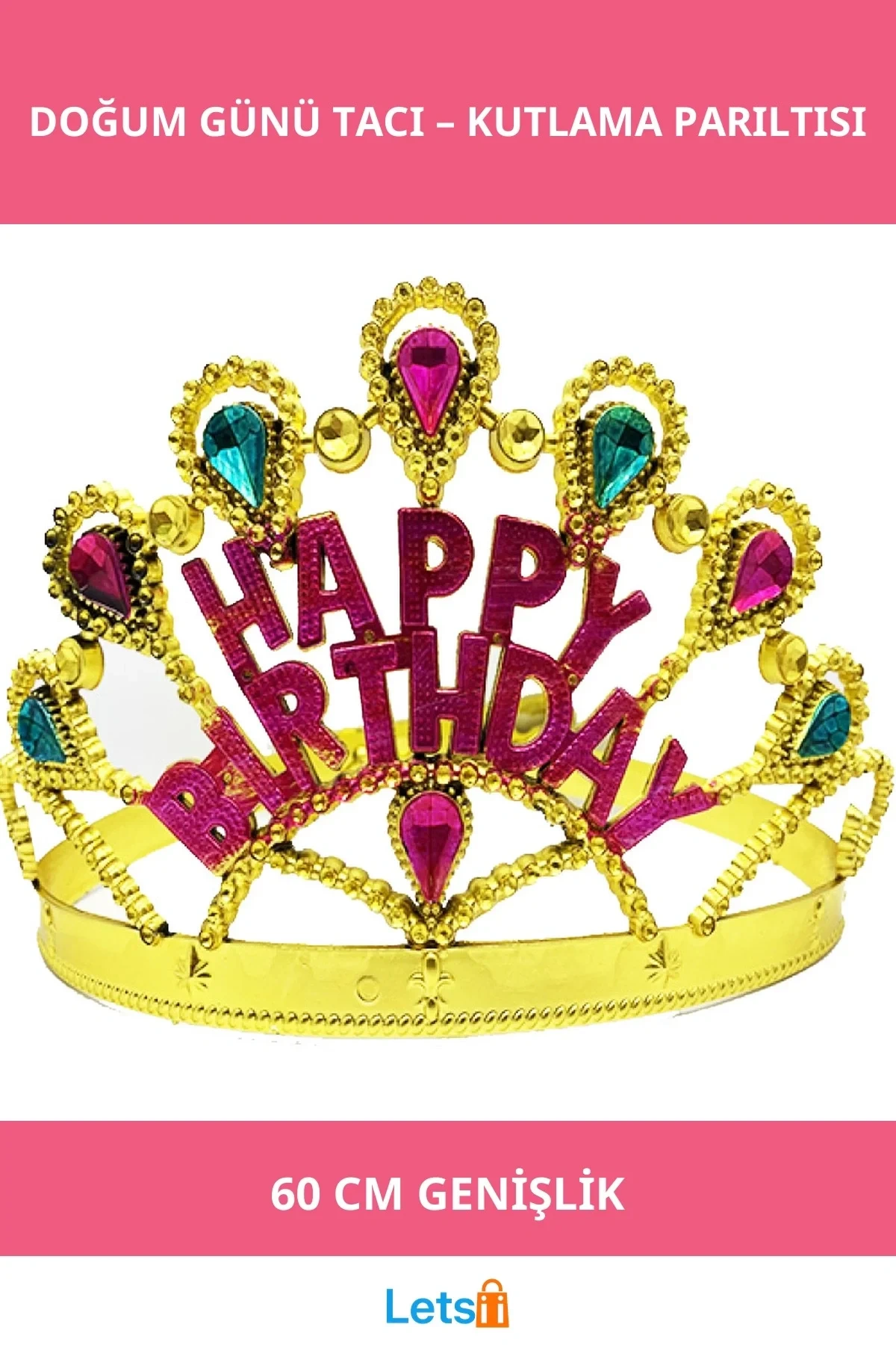 Altın Renk Dayanıklı Happy Birthday Doğum Günü Tacı 60 cm