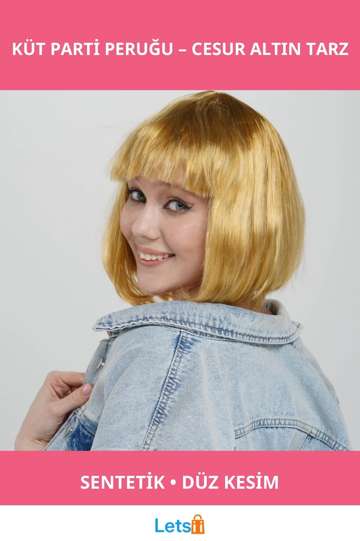 Altın Renk Düz Kesim Küt Parti Peruk Modern ve Şık