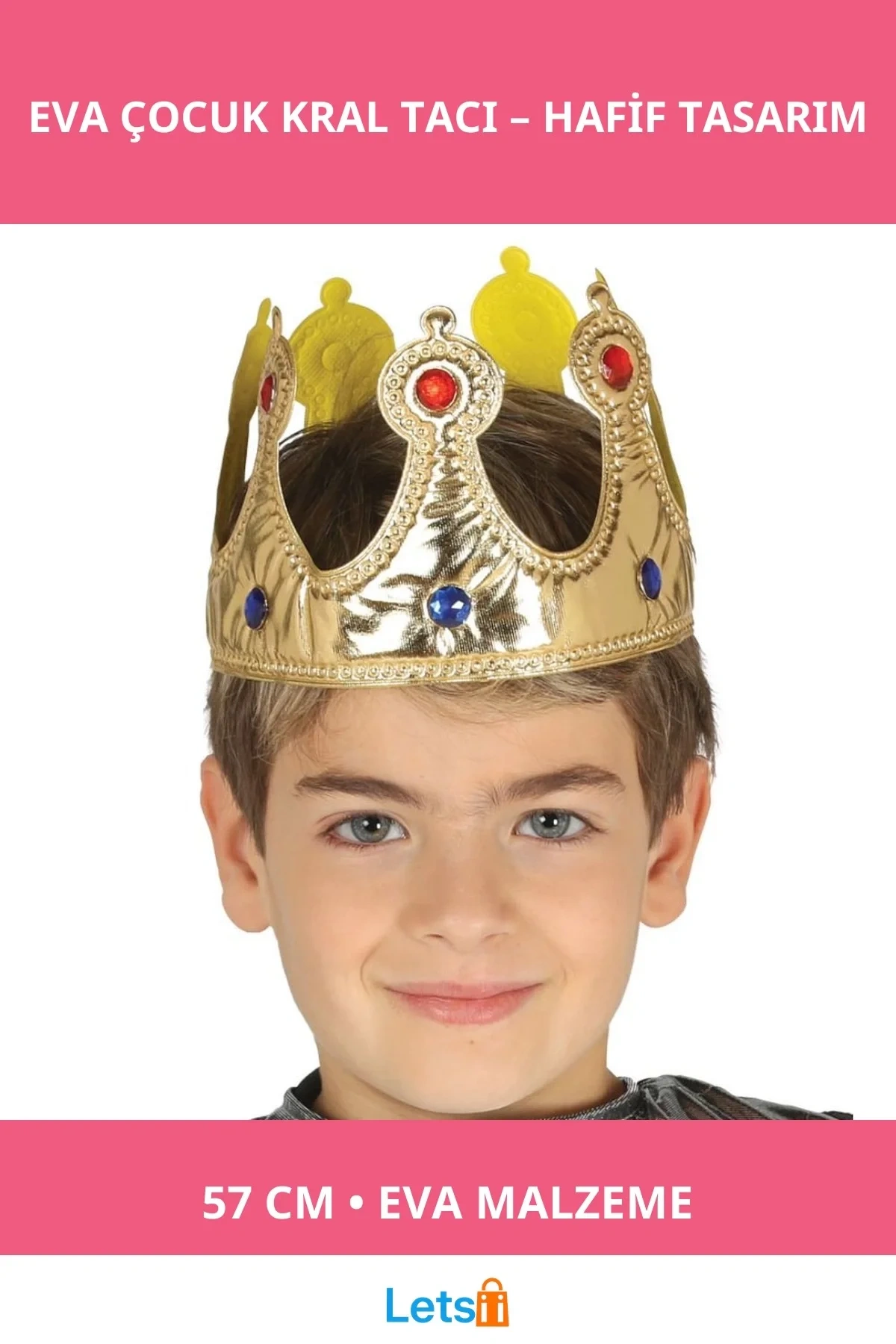 Altın Renk Esnek Eva Malzemeden İmal Çocuk Kral Tacı 57 cm
