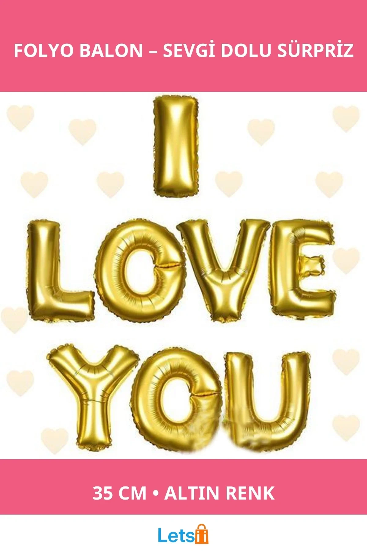 Altın Renk I Love You Folyo Balon 35 CM Romantik Dekorasyon