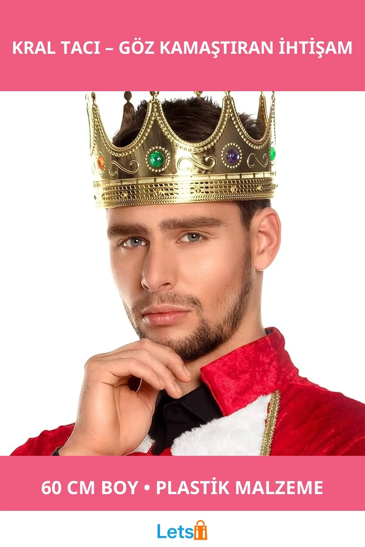 Altın Renk Kostüm Partisi Uyumlu Kral Tacı 60 cm