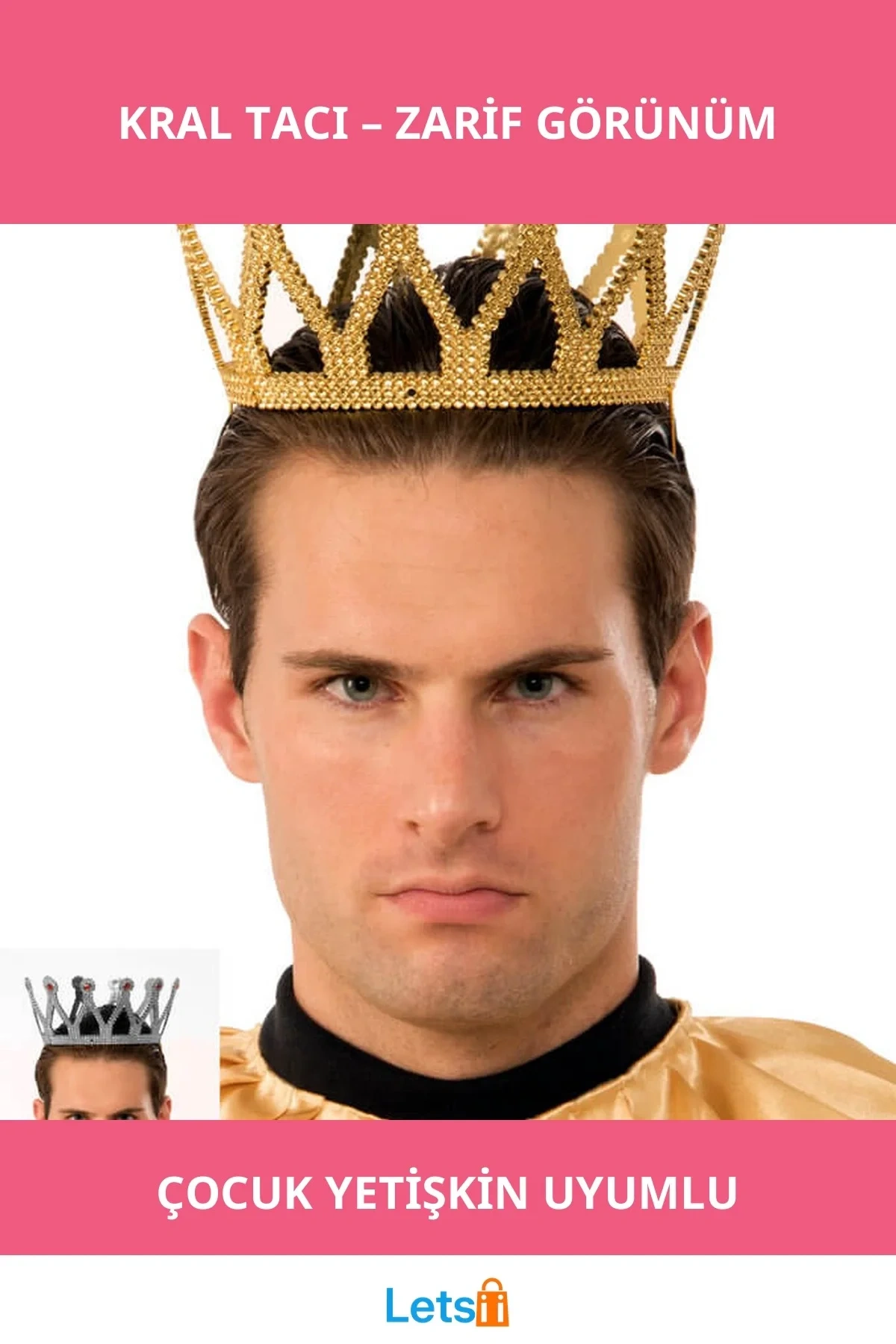 Altın Renk Prenses ve Kral Kostümü Uyumlu Kral Tacı