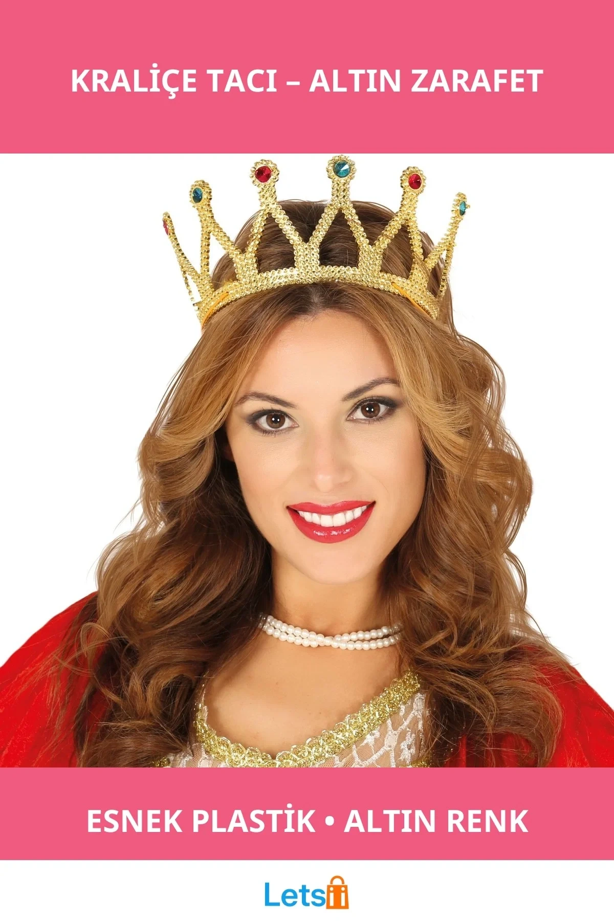 Altın Renk Rönesans Kraliçe Tacı Yumuşak Plastik
