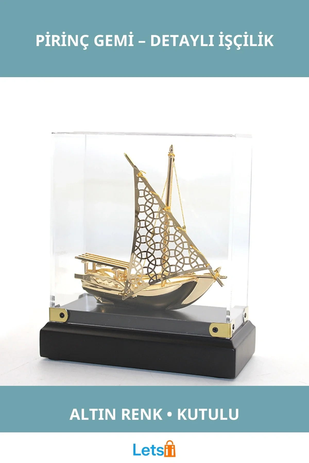 Altın Renkli Kutulu Pirinç Gemi Dekoratif Aksesuar