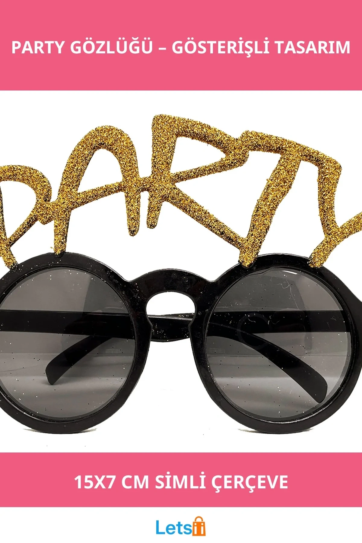 Altın Simli Parti Gözlüğü PARTY Yazılı Eğlenceli Aksesuar