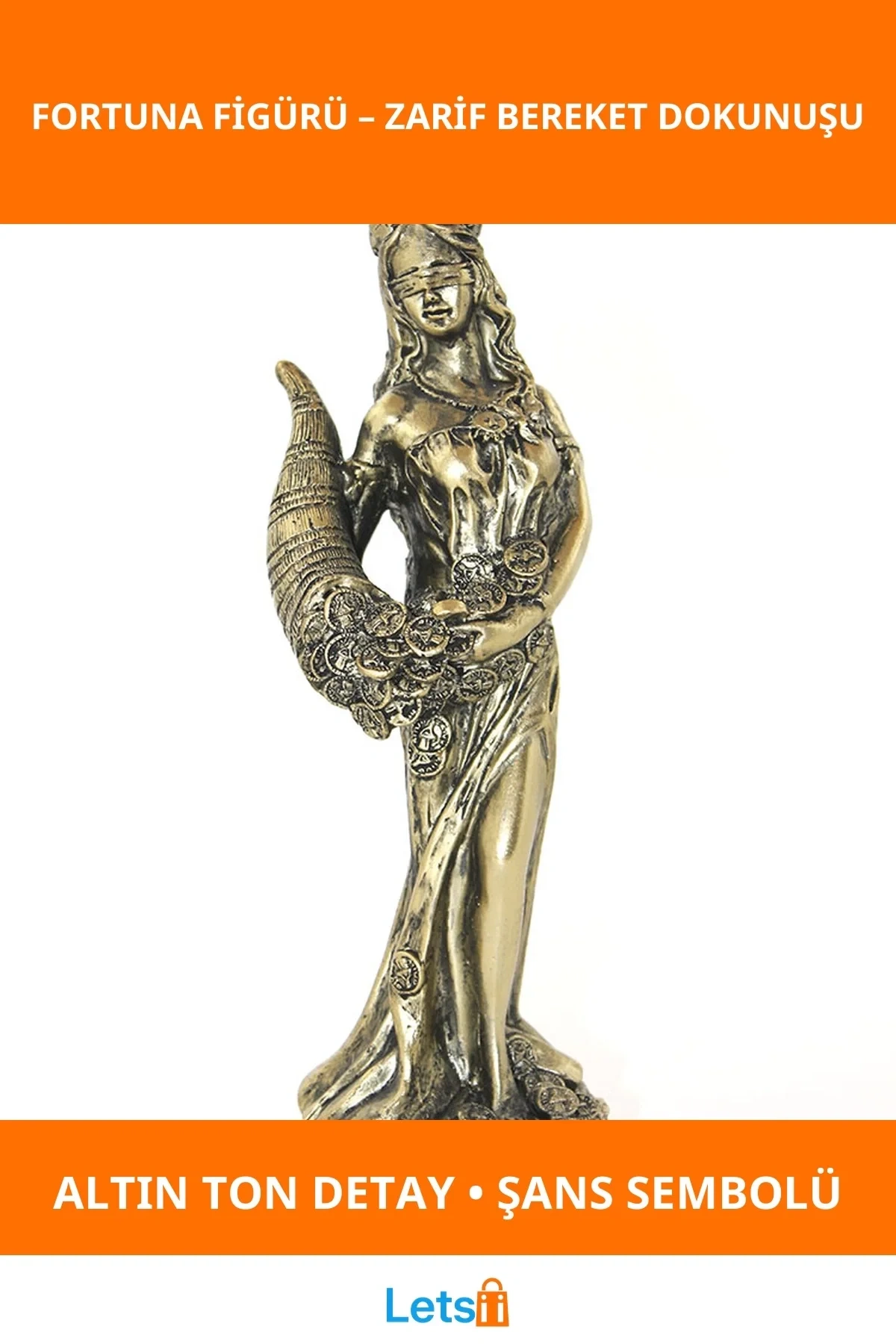 Altın Tonlu Polyester Bereket Tanrıçası Fortuna Figürü