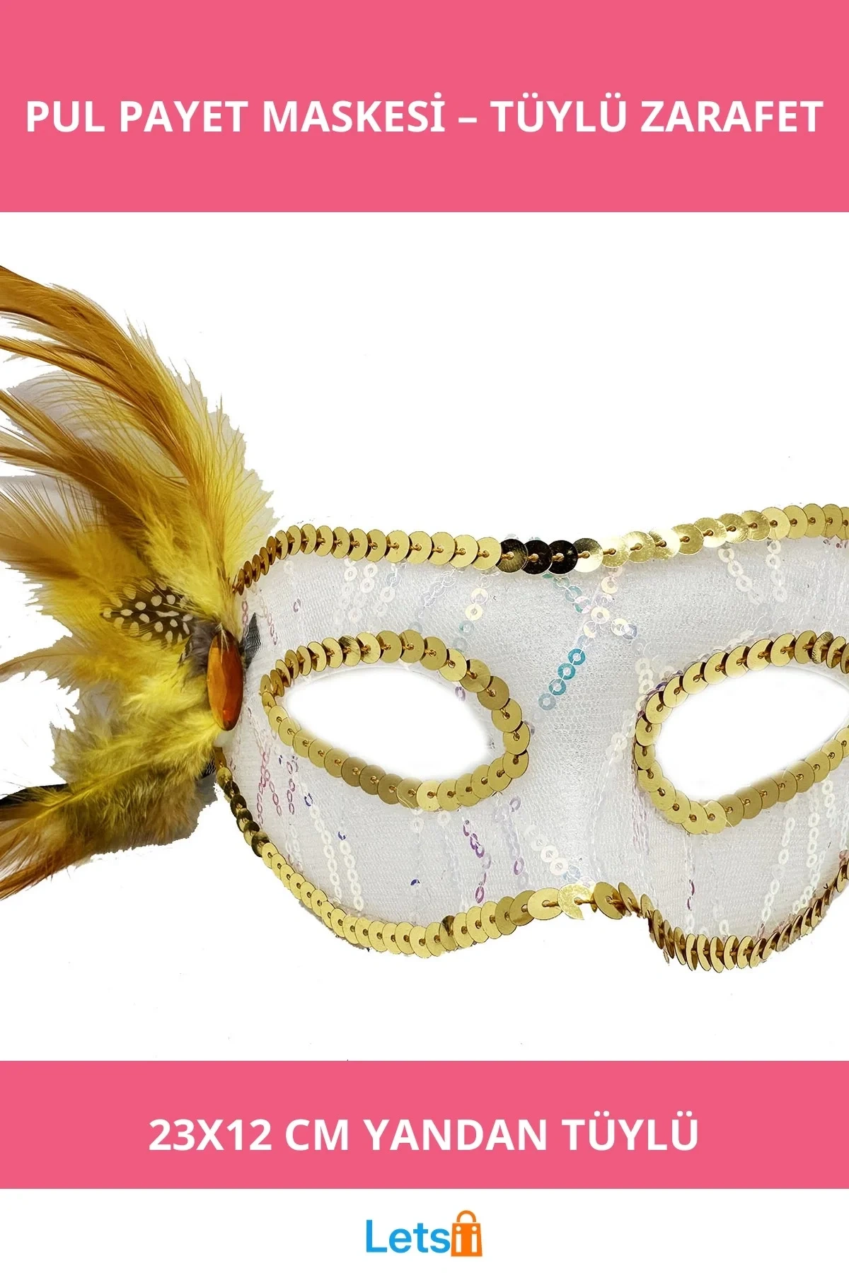 Altın Yandan Tüylü Pul Payet Parti Maske