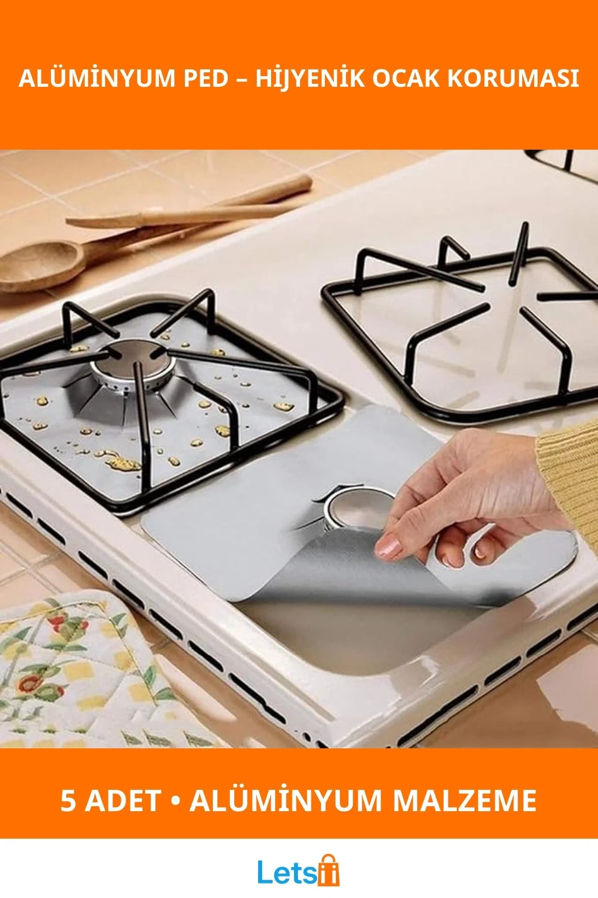 Alüminyum Ocak Koruyucu Ped Seti 5 Adet Pratik Mutfak Aksesuarı