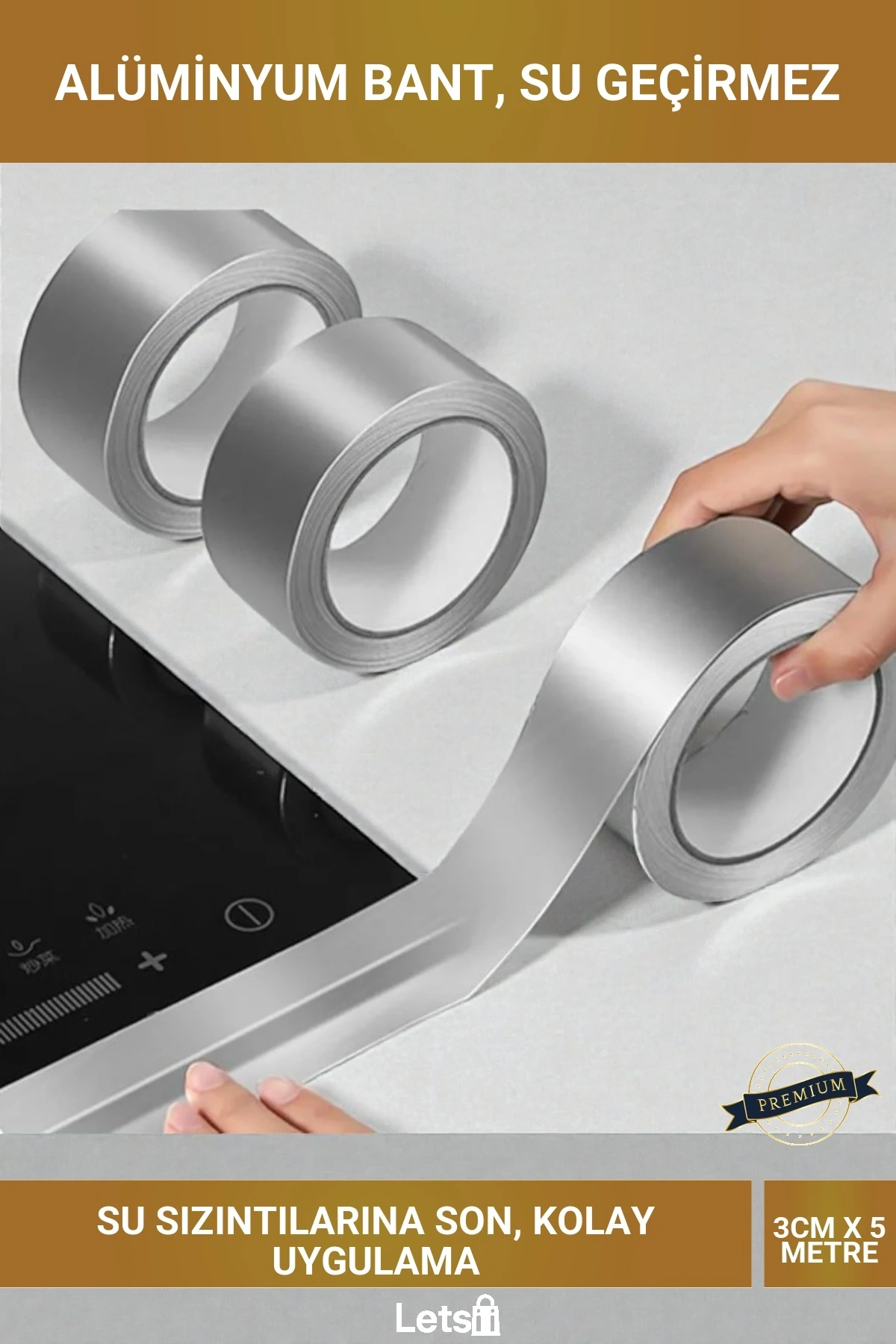 Alüminyum Su Geçirmez Yanmaz Ocak Lavabo Kenar Sızdırmazlık Bandı 3cm x 5m