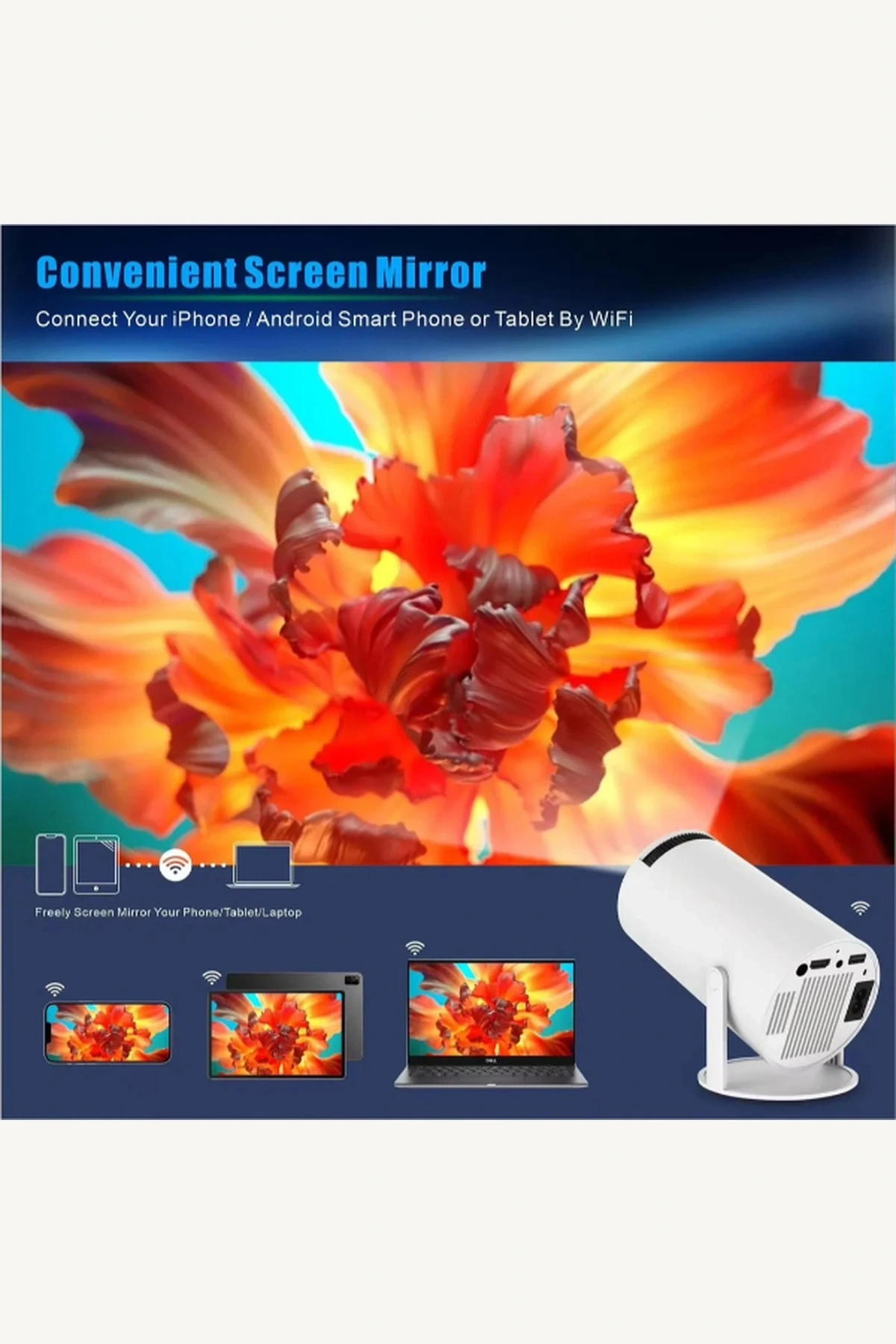 Android 11.0 Dahili TV Taşınabilir 120 ANSI Lümen 720P HD Otomatik Keystone Akıllı Mini Projeksiyon Cihazı