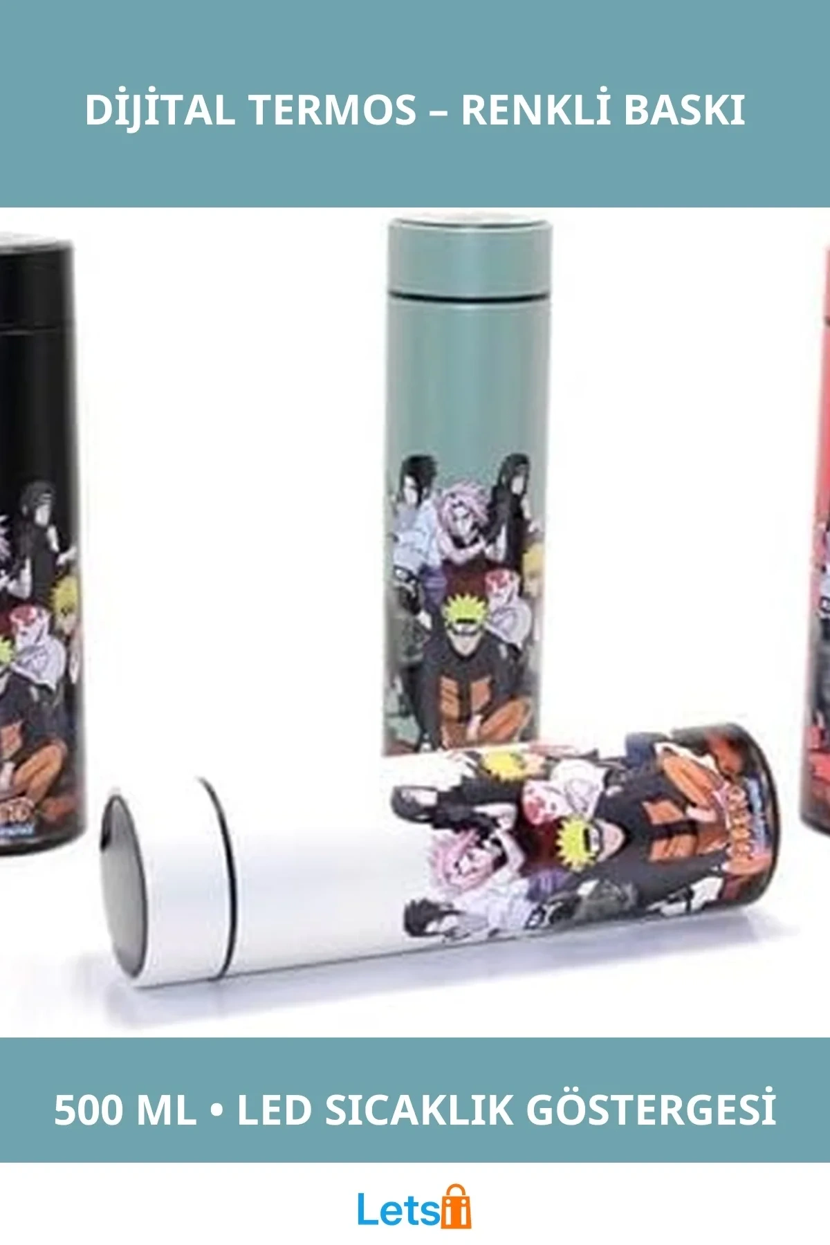 Anime Baskılı Dijital Göstergeli Paslanmaz Çelik Termos 500 ml