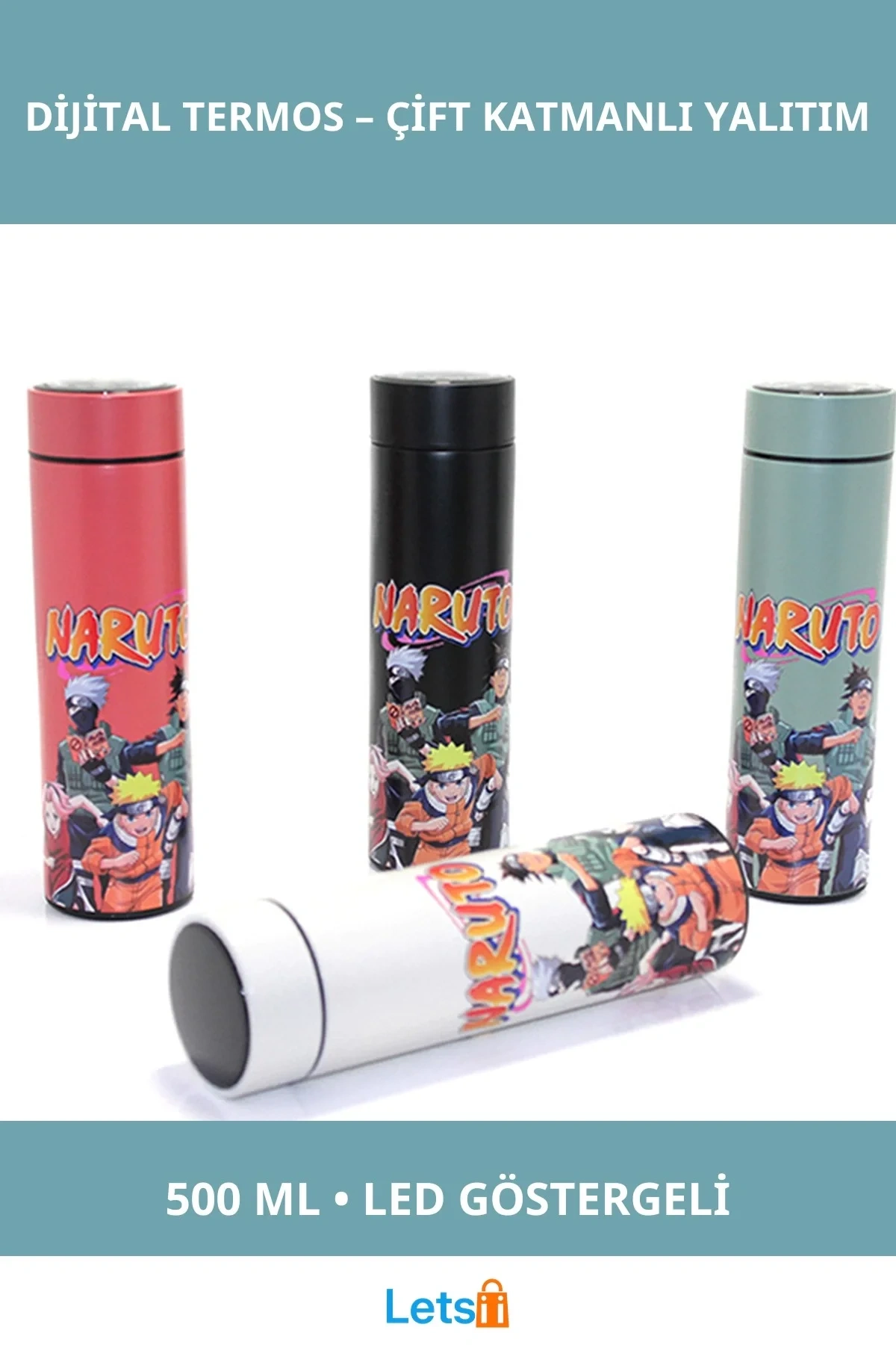 Anime Baskılı Dokunmatik LED Sıcaklık Göstergeli Paslanmaz Çelik Termos 500 ml