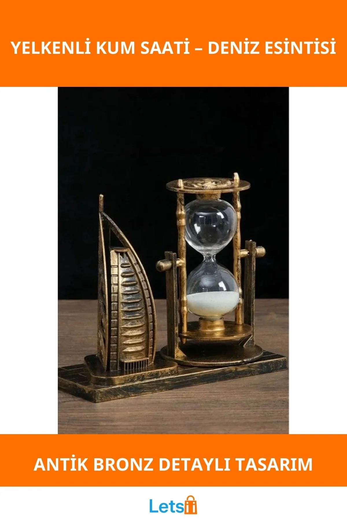 Antik Bronz Yelkenli Tasarım Dekoratif Kum Saati