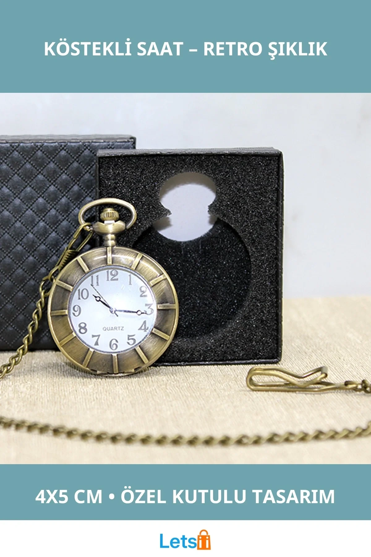 Antik Köstekli Saat Özel Kutulu Nostaljik Dekoratif Hediye