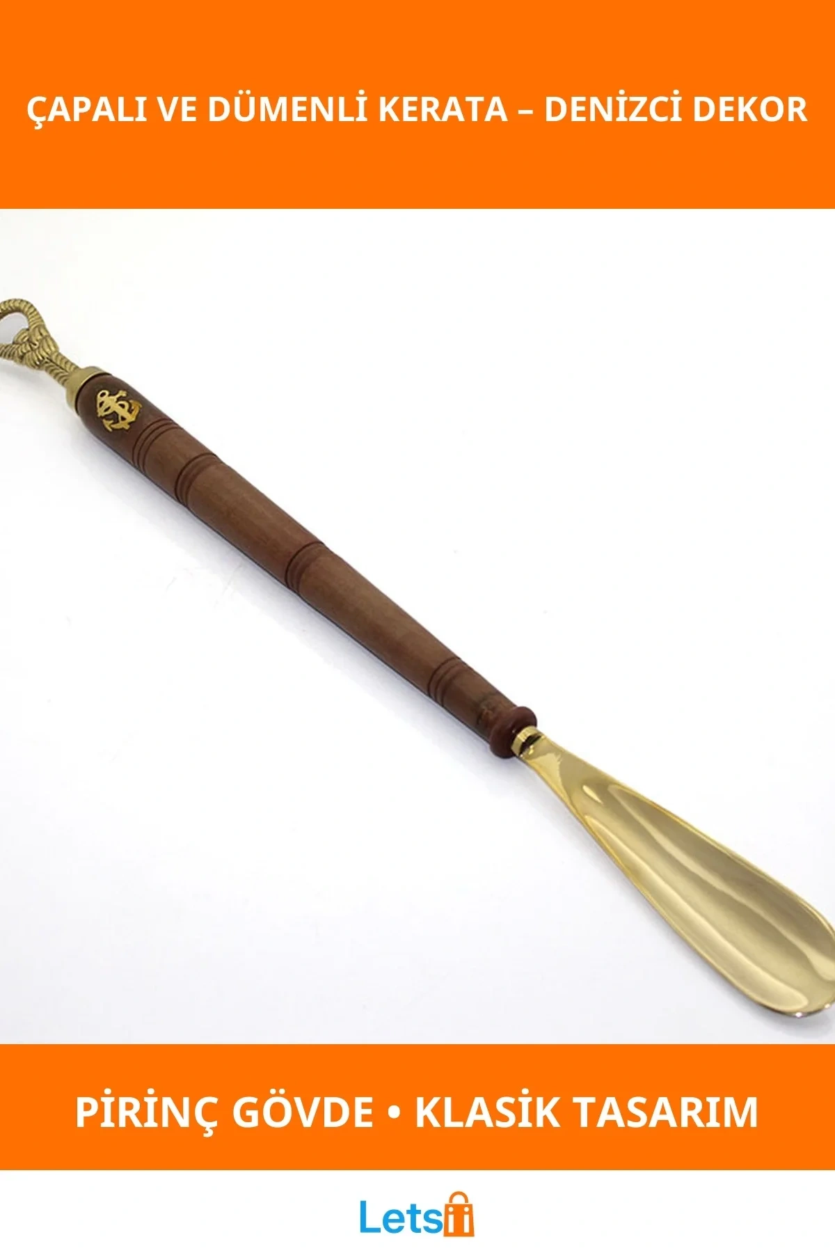 Antik Pirinç Çapalı ve Dümenli Dekoratif Kerata