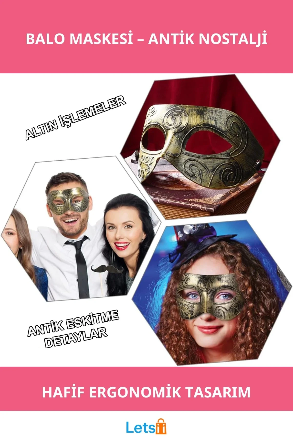 Antik Tarz Şık Balo Maskesi Kostüm Partileri İçin Zarif Aksesuar