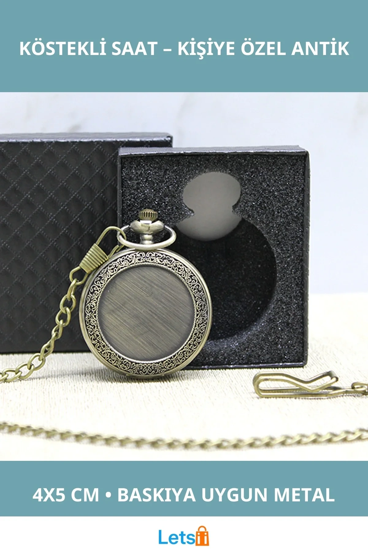 Antik Tasarımlı Özel Kutulu Baskıya Uygun Köstekli Saat