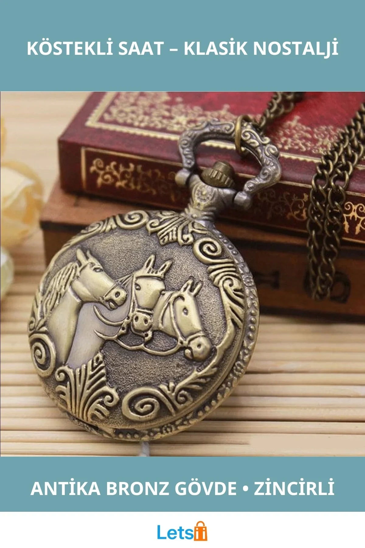 Antika Bronz At Figürlü Vintage Köstekli Saat