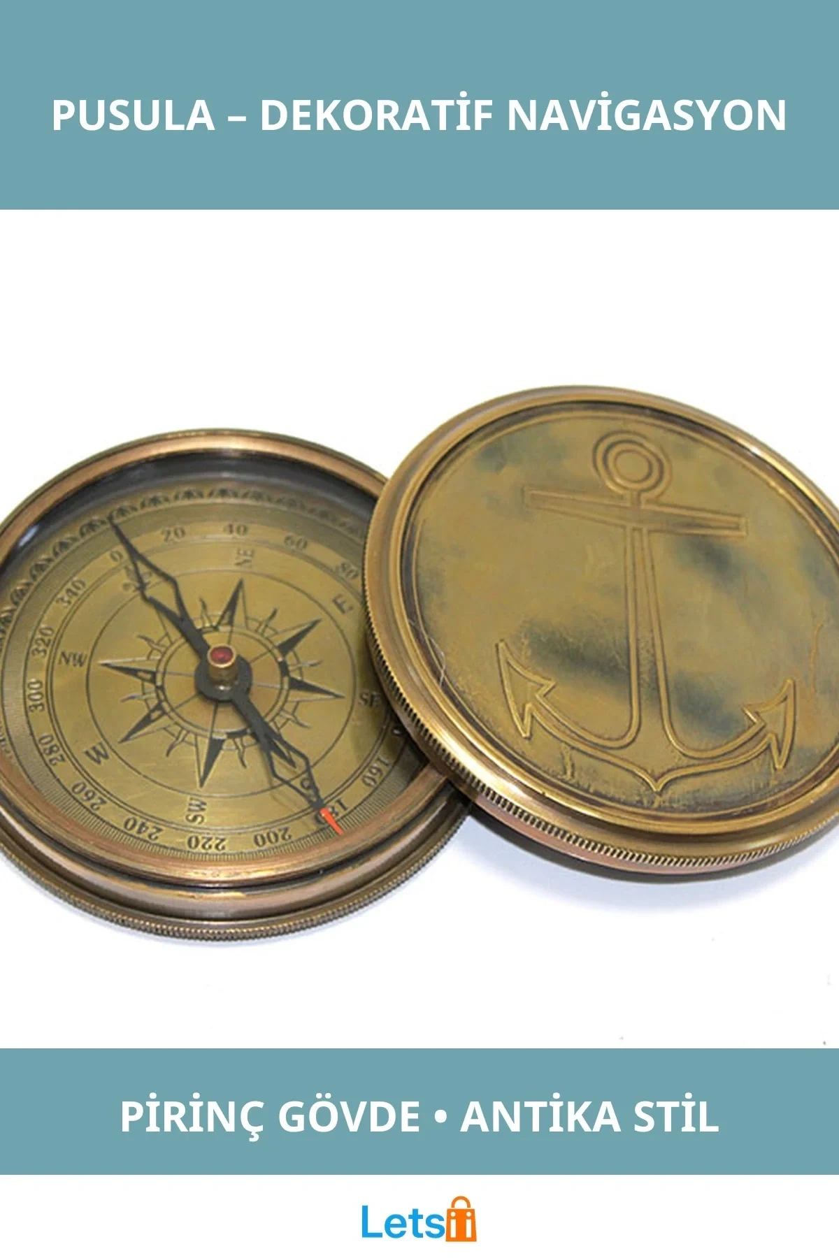 Antika Tarzı Üzeri Çapa İşlemeli Pirinç Kullanışlı Pusula