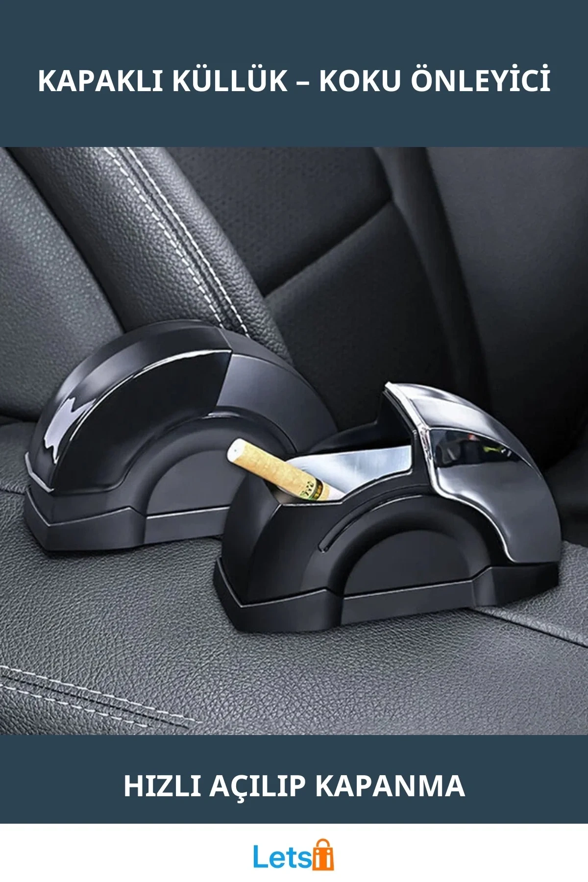 Araç İçi Otomatik Kapaklı Şık Küllük Yüksek Isı Dayanıklı Metal