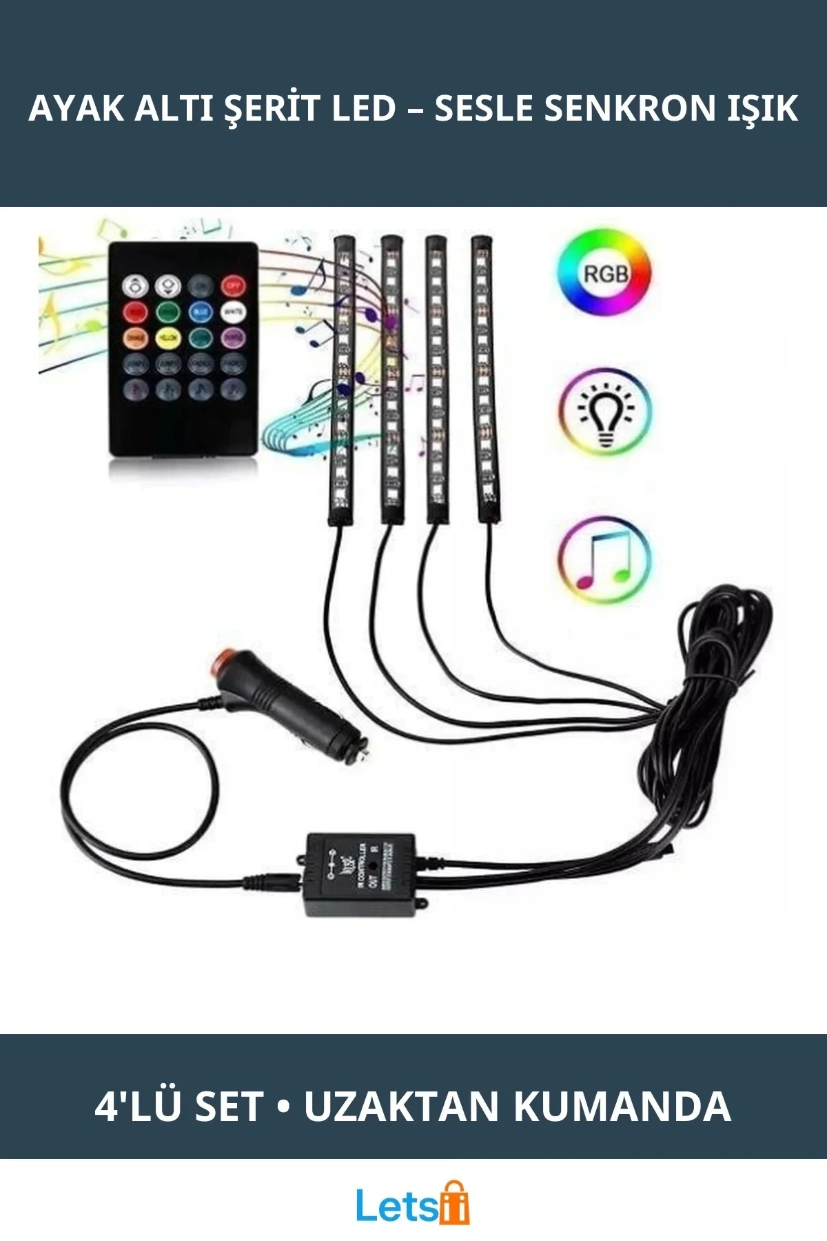 Araç İçi Ses Duyarlı Renkli LED Işık 4lü Ayak Altı Şerit