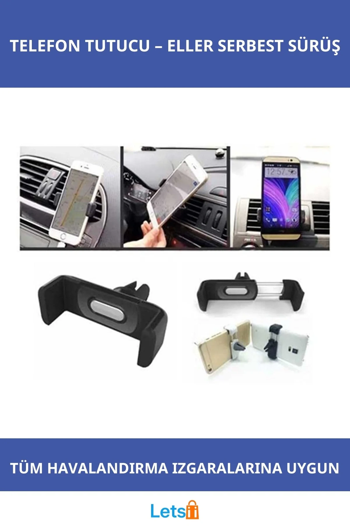 Araç Klimasına Takılan Döner Kıskaçlı Telefon Tutucu