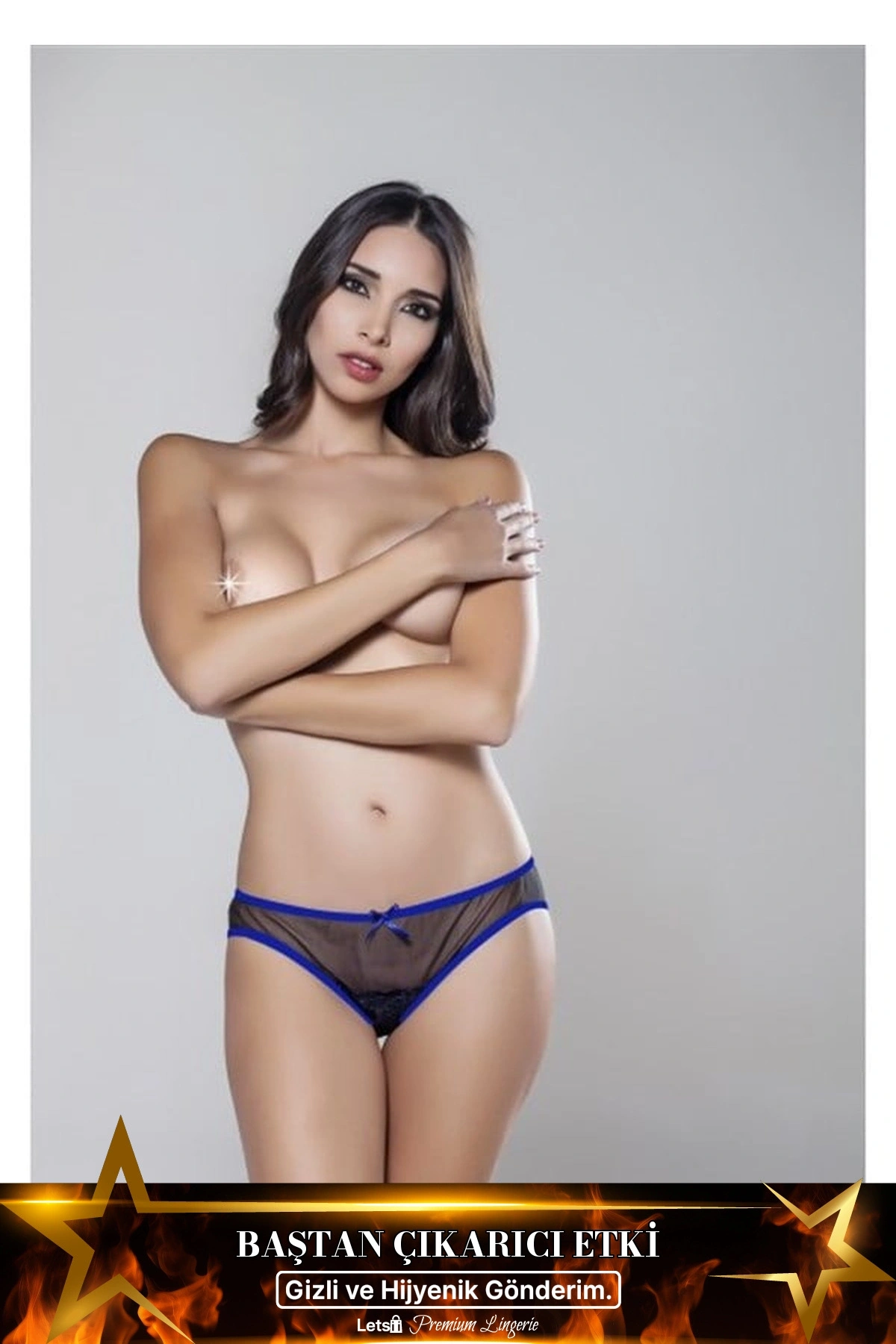 Arka Bölgesi Açık Tül Fantezi String Siyah Renk