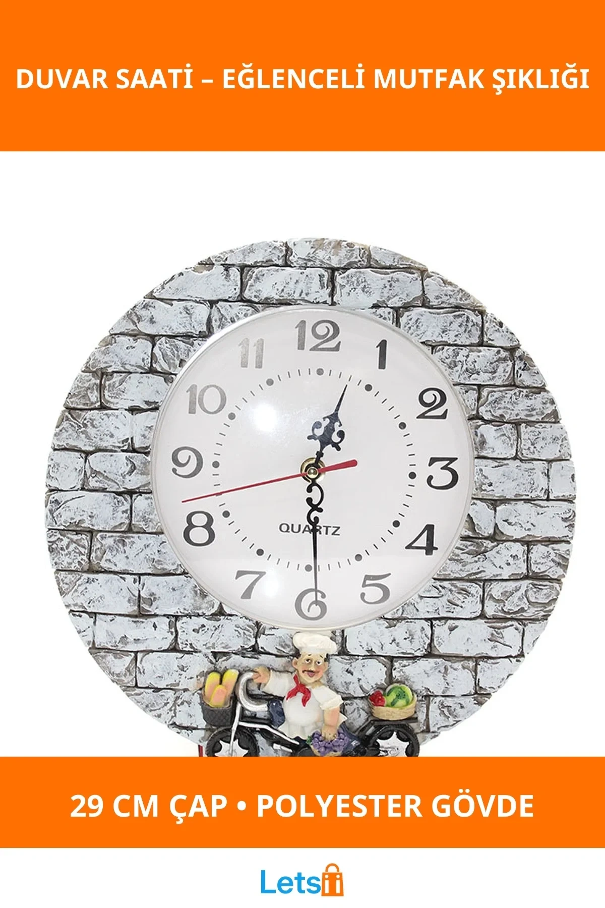 Aşçı Tasarımlı Polyester Duvar Saati 29 cm