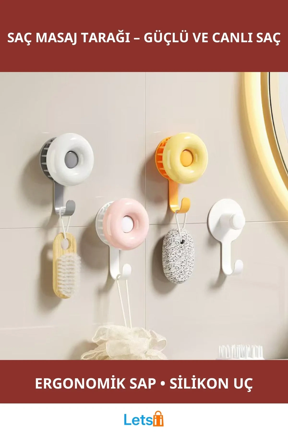 Askılı Yumuşak Silikon Uçlu Saç Masaj Tarağı