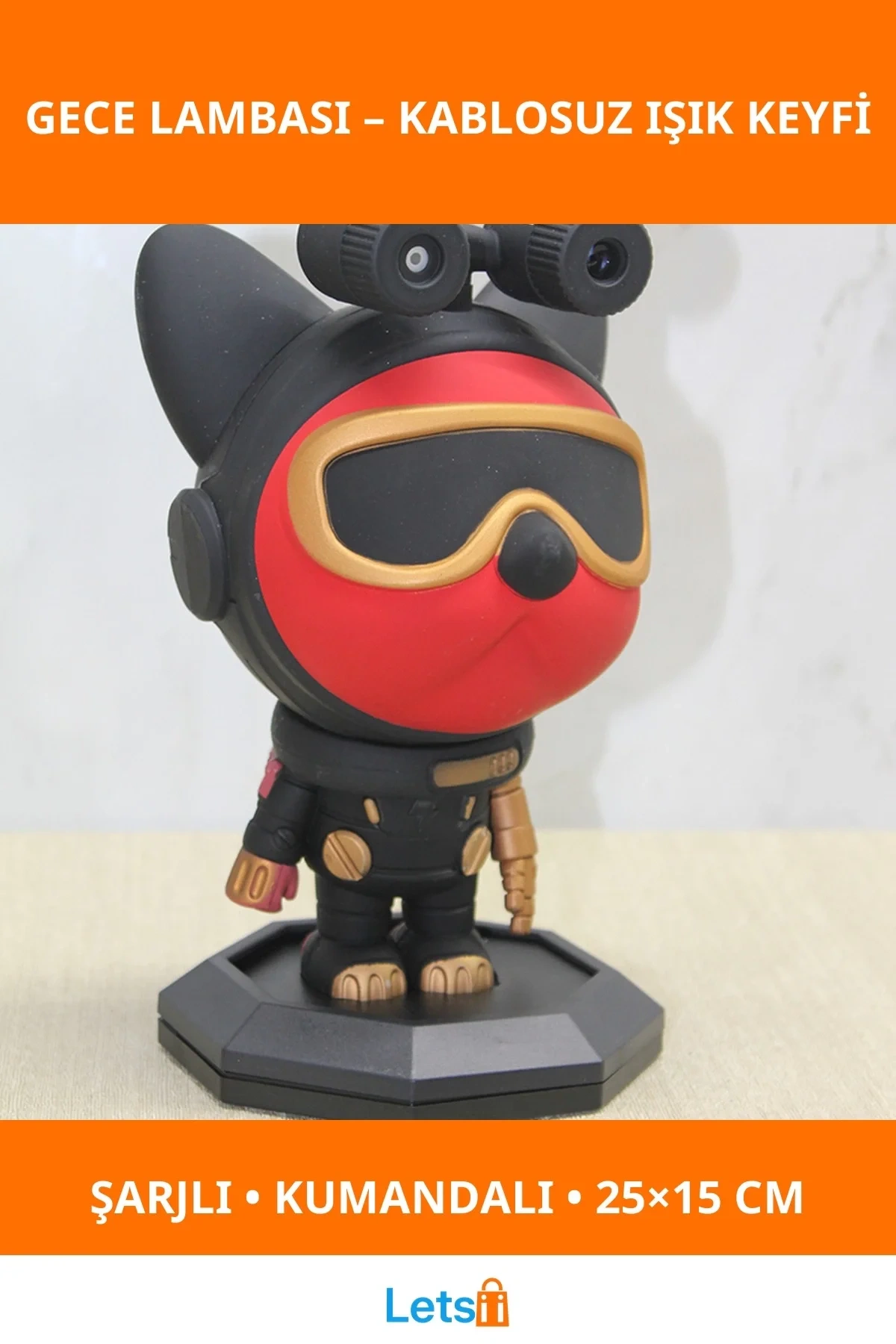 Astronot Tasarımlı Şarjlı Projektör Gece Lambası Kumandalı 25x15 cm