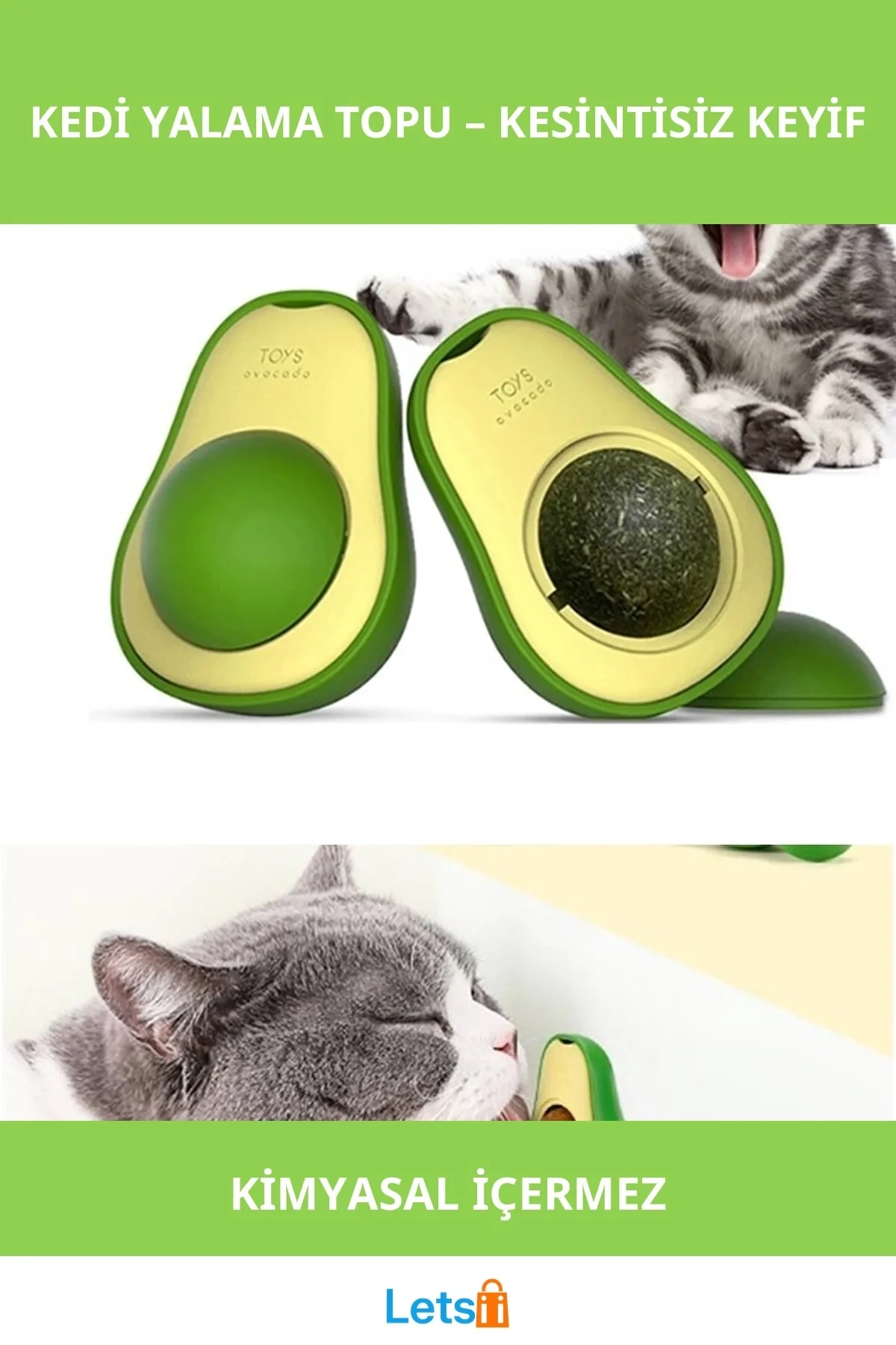 Avokado Tasarımlı Doğal Kedi Yalama Topu