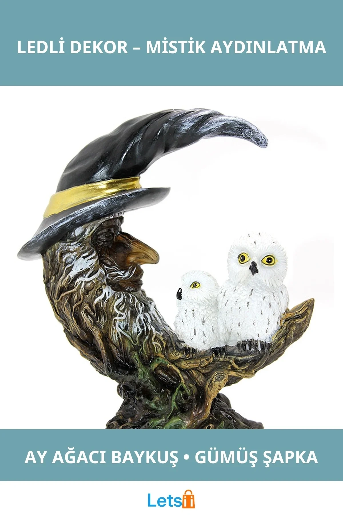 Ay Ağacı Motifli Led Işıklı Baykuş Figürü