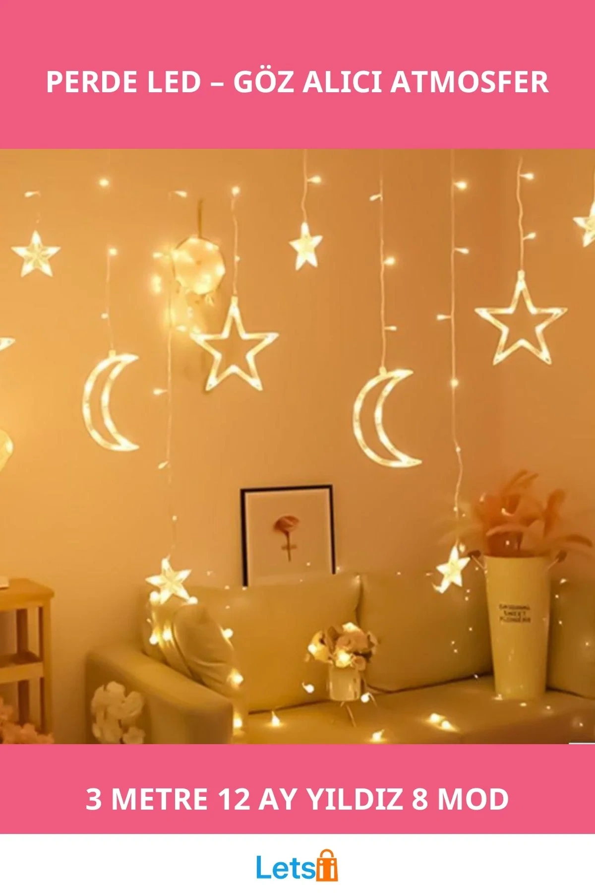 Ay Yıldız Perde LED Işık 3m Uzatma Kablosu