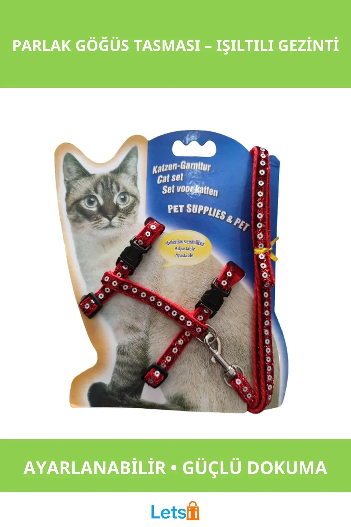 Ayarlanabilir Parlak Kedi Gezdirme Göğüs Tasması Güvenli ve Konforlu