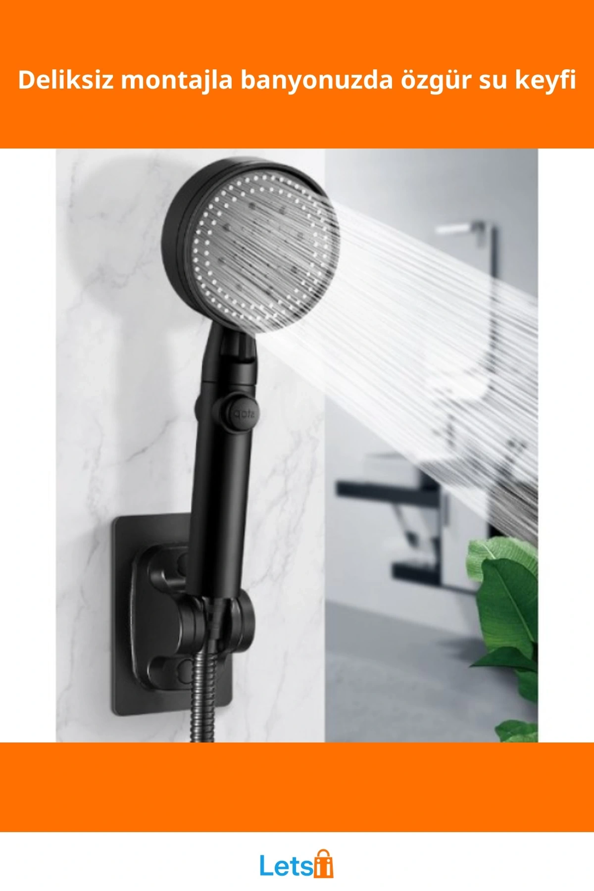 Ayarlanabilir Yapışkanlı Siyah Duş Başlığı Tutucu