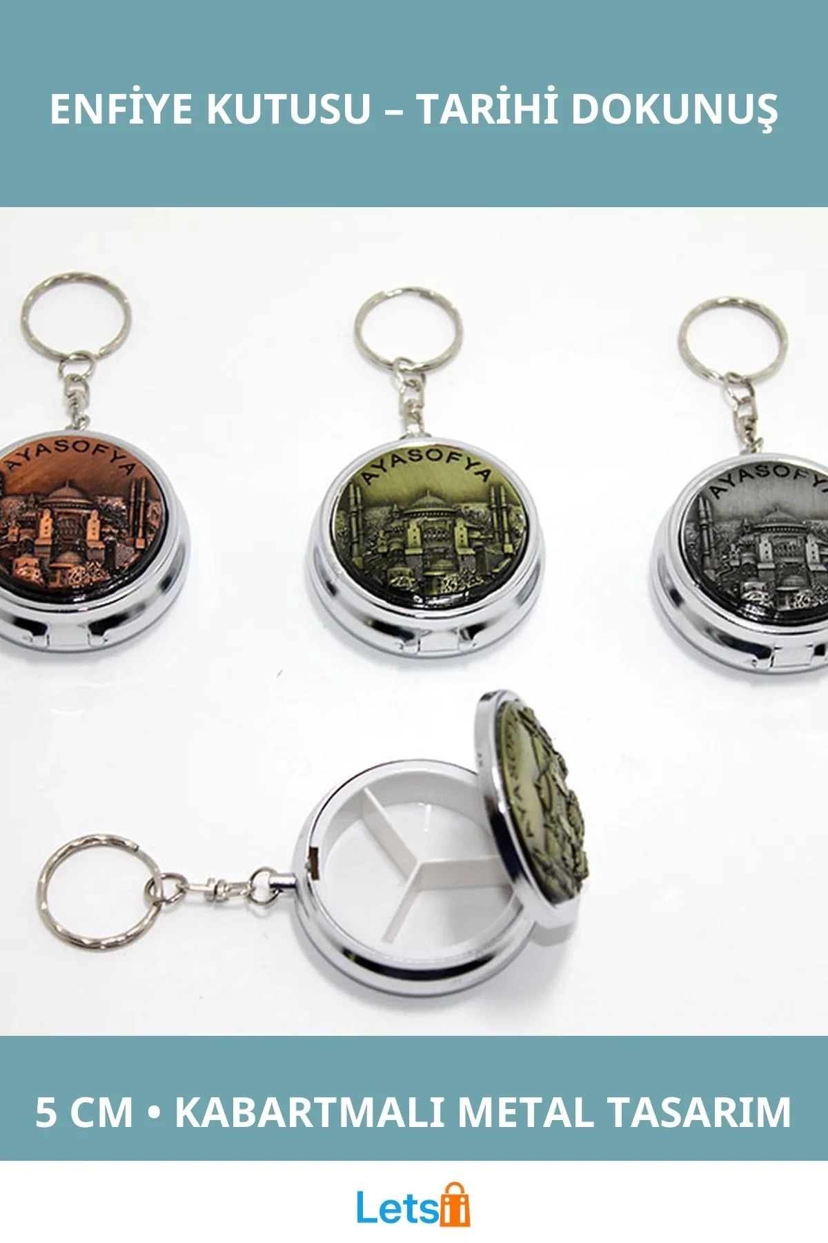 Ayasofya Kabartmalı Yöresel Enfiye Kutusu 5 cm Metal